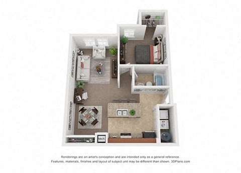 a bedroom floor plan with a kitchen and a living room